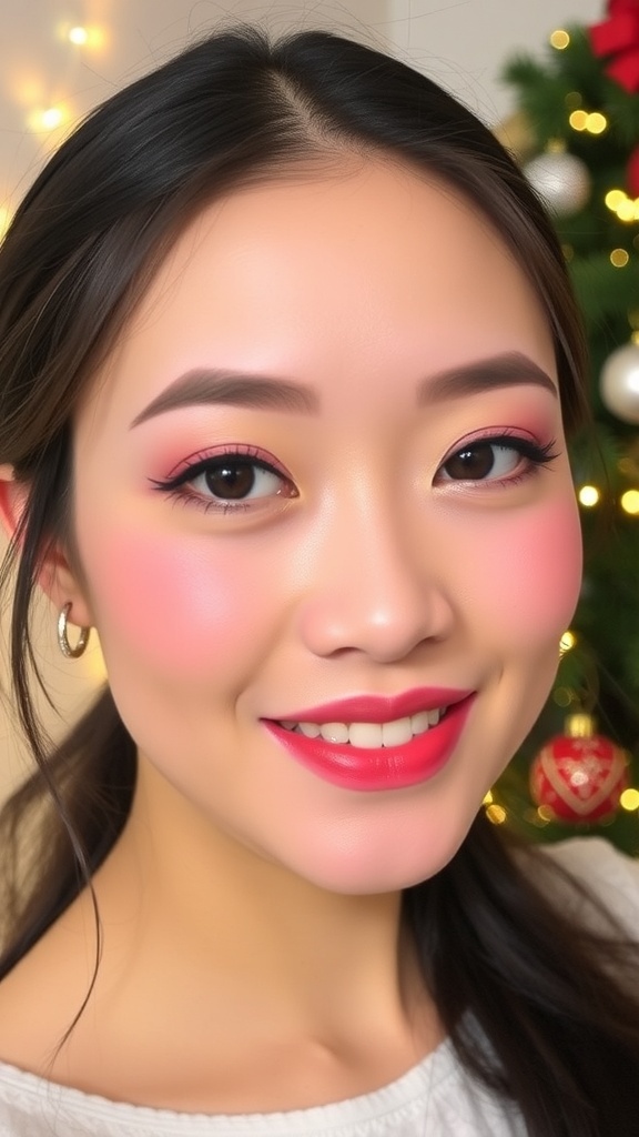 Japanese-Inspired Christmas Makeup Tutorial Japanese-inspired Christmas makeup with soft colors and festive details.